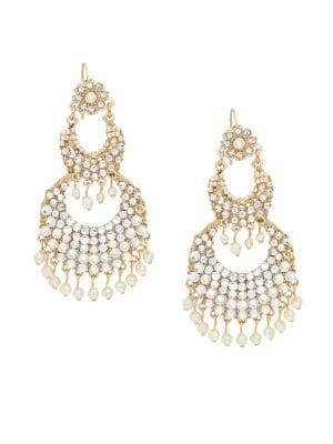 Miriam Haskell Faux Pearl & Crystal Chandelier Earrings