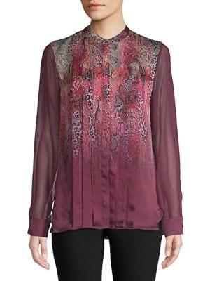 Elie Tahari Printed And Pleated Silk Blouse