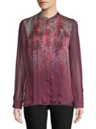 Elie Tahari Printed And Pleated Silk Blouse