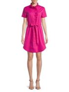 Imnyc Isaac Mizrahi Tie-front Ruffle Collar Poplin Shirt Dress