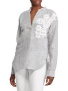 Lauren Ralph Lauren Lace-trimmed Striped Linen Top