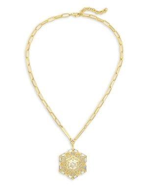 Etienne Aigner Hexagon Crystal Medallion Pendant Necklace