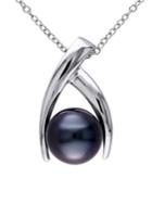 Sonatina Sterling Silver & 9.5-10mm Black Tahitian Cultured Pearl Crisscross Pendant Necklace