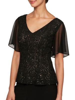 Alex Evenings Flutter-sleeve Lace Blouse