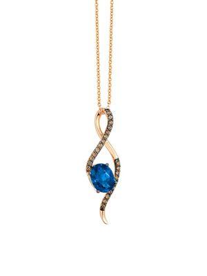 Le Vian Chocolatier Deep Sea Blue Topaz, Chocolate Diamonds And 14k Strawberry Gold Vine Pendant Necklace