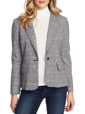 Cece By Cynthia Steffe Plaid Ruffle-trimmed Blazer