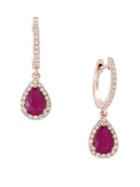 Effy Amore Natural Mozambique Ruby, Diamond And 14k Rose Gold Drop Earrings
