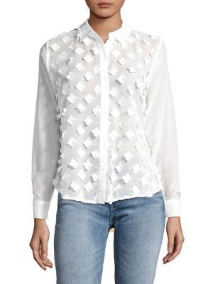 Jones New York Stitched Floral Petal Blouse