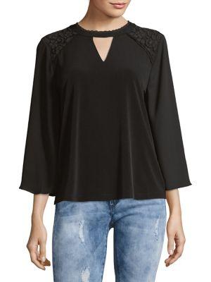 Karl Lagerfeld Paris Floral-trim Keyhole Top