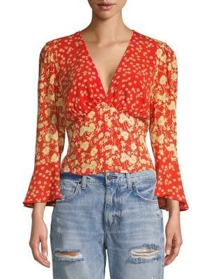 Free People Floral Bell Sleeve Crop Top