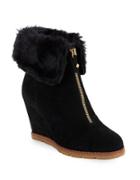Kate Spade New York Stasia Faux Fur-accented Suede Wedge Ankle Boots