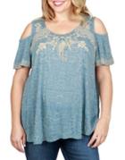 Lucky Brand Plus Embroidered Cold Shoulder Top