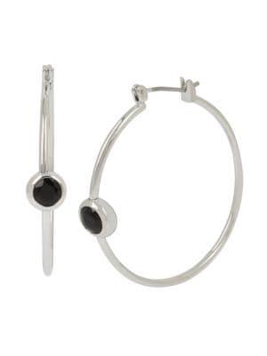 H Halston Silvertone And Cubic Zirconia Hoop Earrings