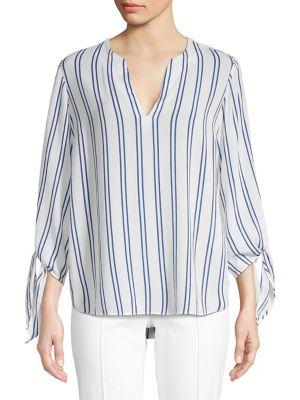 Michael Michael Kors Petite Double Striped Split Neck Top