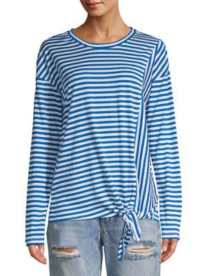 Lord & Taylor Mixed Stripe Tie Hem Top
