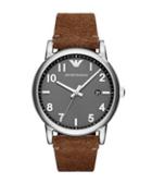 Emporio Armani Stainless Steel & Leather Suede Strap Watch