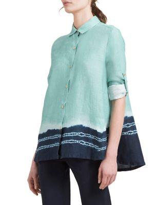 Donna Karan Printed Linen Button-front Shirt