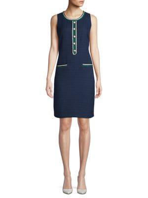 Karl Lagerfeld Paris Pearl Button Tweed Shift Dress