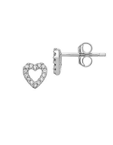 Lord & Taylor 14 Kt White Gold And 0.08 Ct T W Diamond Heart Earrings