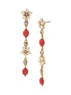 Miriam Haskell Coral Reign Goldtone, White Faux Pearl & Crystal Beaded Drop Earrings