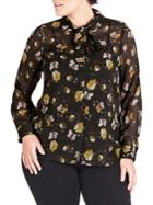 City Chic Plus Nouveau Floral Tie-neck Blouse