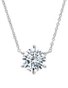 Crislu Classic Pave Crystal, Platinum And Sterling Silver Solitaire Necklace