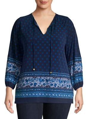 Michael Michael Kors Plus Plus Three-quarter Sleeve Batik Top