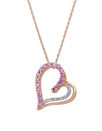 Lord & Taylor 14kt. Rose Gold Diamond And Amethyst Heart Pendant Necklace