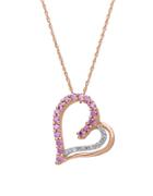 Lord & Taylor 14kt. Rose Gold Diamond And Amethyst Heart Pendant Necklace