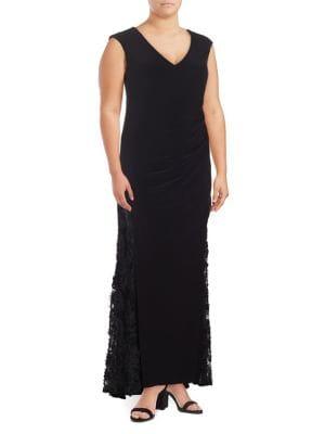 Betsy & Adam Plus Floral Lace Column Gown