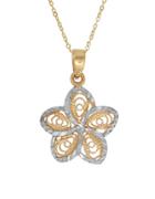 Lord & Taylor 14k Pdc Yellow Gold And Rhodium Filigree Floral Pendant Necklace