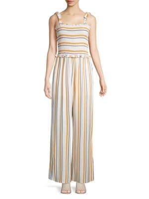 Lord Taylor Smocked Striped Jumpsuit