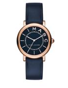Marc Jacobs Roxy Rose Goldtone Stainless Steel And Leather Navy Satin Dial Strap Watch