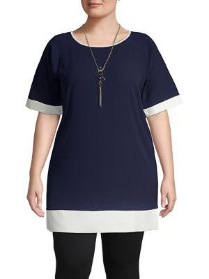 Quiz Curve Plus Raglan-sleeve Contrast Top