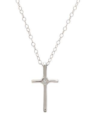 Lord & Taylor 14k White Gold And Diamond Cross Pendant Necklace