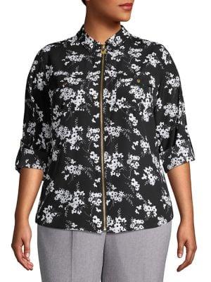 Michael Kors Plus Floral Zip-front Blouse