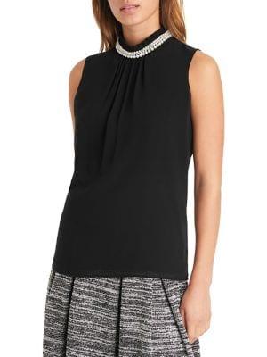 Karl Lagerfeld Paris Embellished Ruffle Highneck Blouse