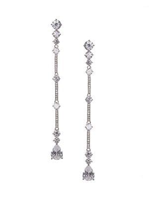 Nina Rhodium-plated And Cubic Zirconia Linear Bar Drop Earrings