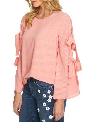 Cece Micro Check Bell-sleeve Blouse