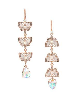 Betsey Johnson Flower Crystal Butterfly Linear Mismatch Drop Earrings