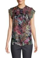 Elie Tahari Mala Tapestry Print Silk Satin Blouse