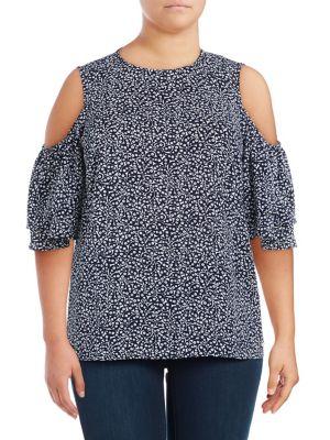 Michael Michael Kors Plus Paisley Fleur Cold-shoulder Top