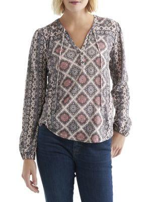 Lucky Brand Printed Tassel Blouse