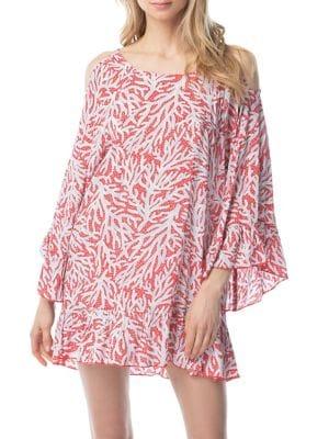 Michael Michael Kors Coral Mosaic Cold-shoulder Coverup