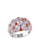 Sonatina Sterling Silver, Pink & Orange Sapphire And Diamond Cluster Crisscross Ring