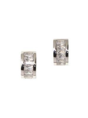Vince Camuto Silvertone And Crystal Baguette Huggie Earrings