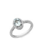 Lord & Taylor Sterling Silver, Diamond And Aquamarine Ring