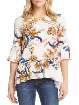 Karen Kane Ruffled Hem Floral Top