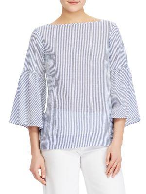 Lauren Ralph Lauren Striped Stretch Bell-sleeve Top
