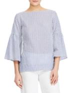 Lauren Ralph Lauren Striped Stretch Bell-sleeve Top